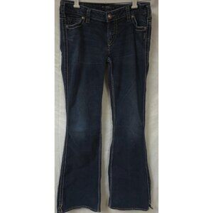 Silver Jeans Frances Women 31x35 Blue Dark Bootcut Flare Stitching Denim Jeans